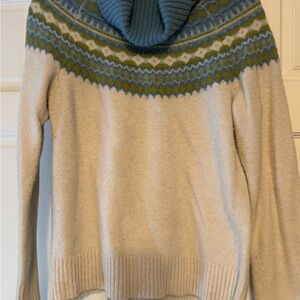Cynthia Rowley Cream and Blue Cowl Neck Sweater